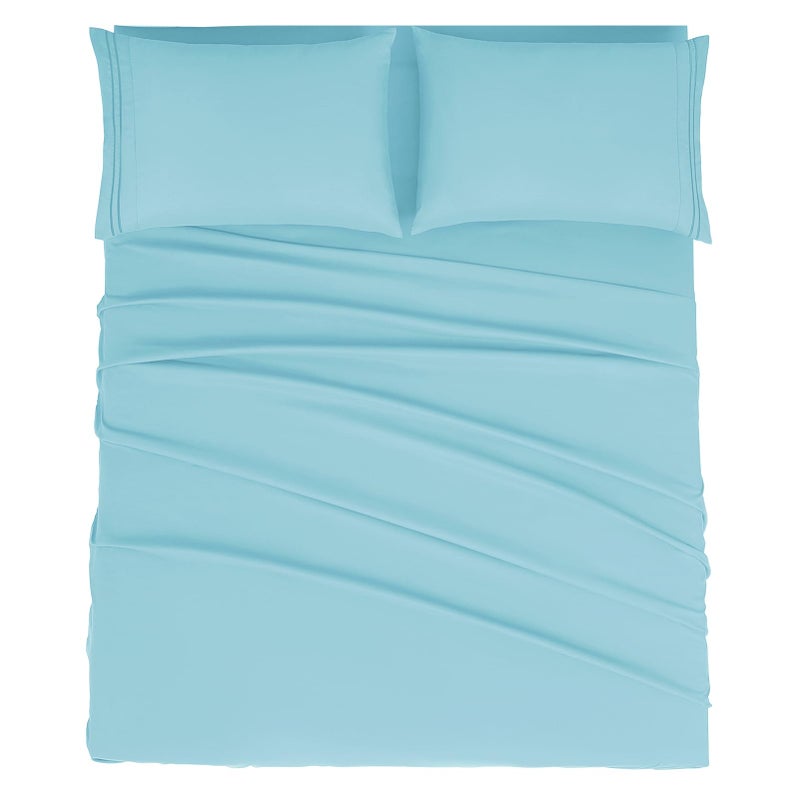 Mejoroom King Size Bed Sheet Set - Hotel Luxury 1800 Bedding Sheets & Pillowcases - 16" Deep Pocket Fitted Sheet, Soft, Breathable, Wrinkle & Fade Resistant - 4 Piece(King, Baby Blue) - Image 2